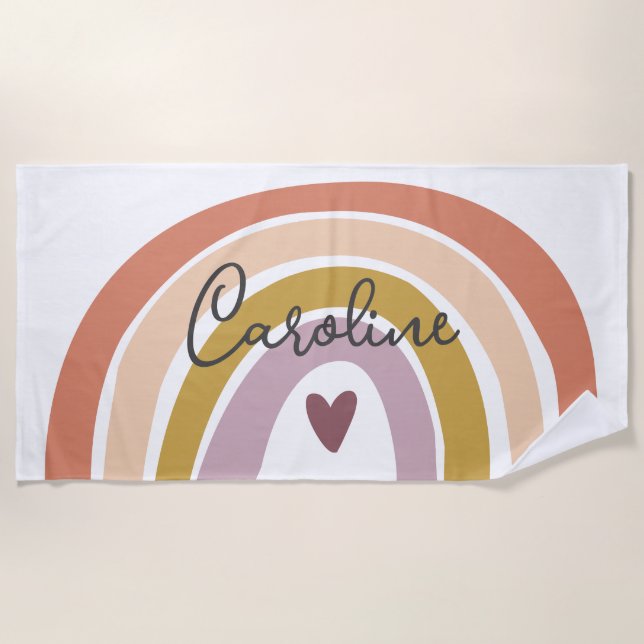 Blush Pastel Boho Rainbow Name Badtuch Strandtuch (Vorderseite)