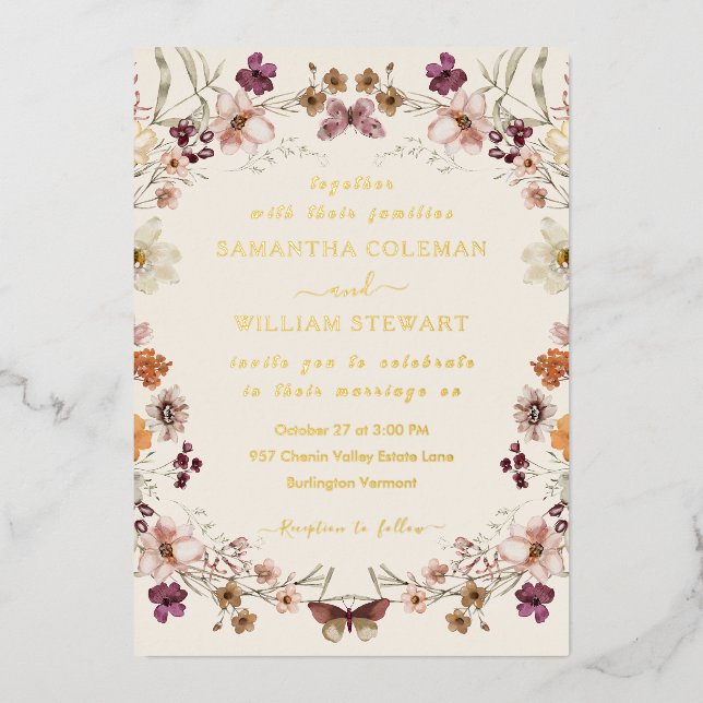 Blush Pastel Wildblume Modern Boho Wedding Folieneinladung (Vorderseite)