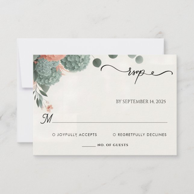 Blush Pastellpfirsich Minze Moss Sage Green Weddin RSVP Karte (Vorderseite)