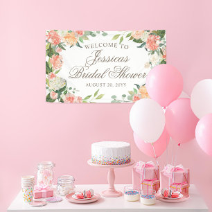 Blush Peach Aquarell Blumendusche Willkommen Banner