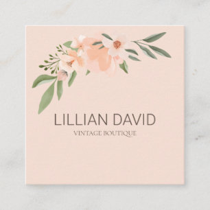Blush Peach Aquarell Rose und Grünflächen Quadratische Visitenkarte
