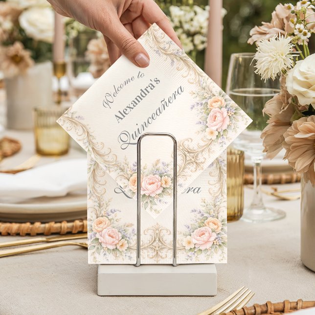 Blush Peach Baroque Quinceañera Serviette (Von Creator hochgeladen)