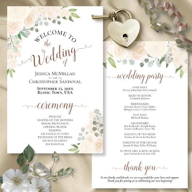 Blush Peach Boho Floral Budget Wedding Programme (In Situ Front and Back)