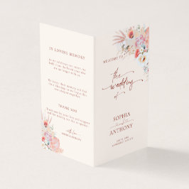 Blush Peach Boho Floral Wedding Program Card