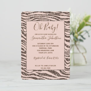 Blush Peach Brown Zebra Glitzer Babydusche Einladung