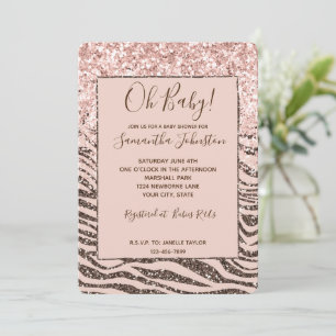 Blush Peach Brown Zebra Glitzer Babydusche Einladung