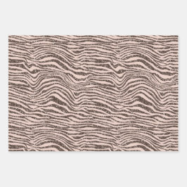 Blush Peach Chocolate Braun Zebra Glitzer Geschenkpapier Set