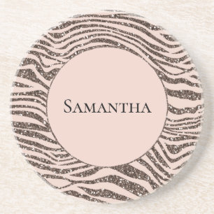 Blush Peach Chocolate Braun Zebra Glitzer Getränkeuntersetzer