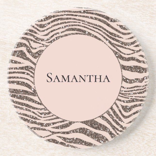 Blush Peach Chocolate Braun Zebra Glitzer Getränkeuntersetzer (Vorne)