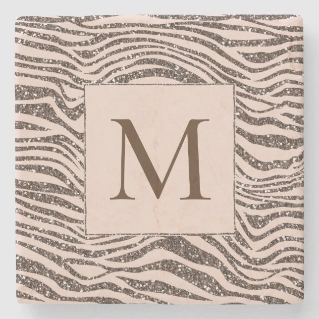 Blush Peach Chocolate Braun Zebra Glitzer Steinuntersetzer (Vorderseite)