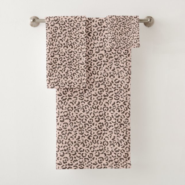 Blush Peach Chocolate Brawn Leopard Glitzer        Badhandtuch Set (Insitu)