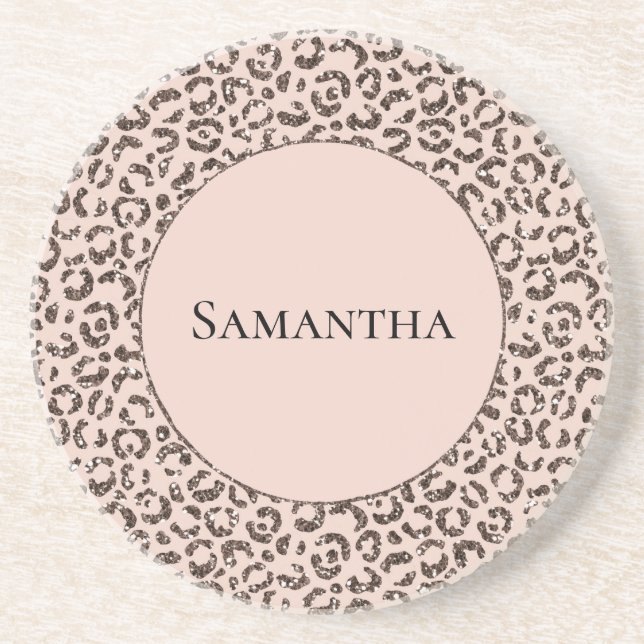 Blush Peach Chocolate Brawn Leopard Glitzer Getränkeuntersetzer (Vorne)