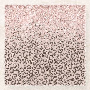 Blush Peach Chocolate Brawn Leopard Glitzer    Glasuntersetzer