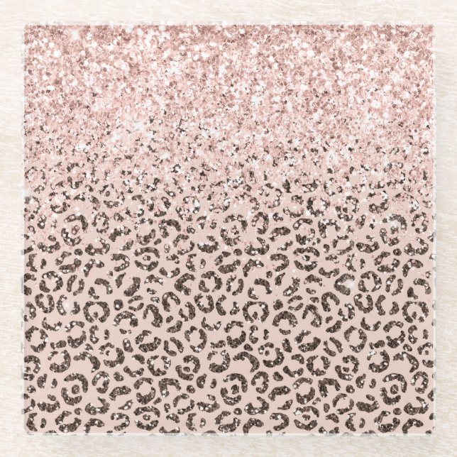 Blush Peach Chocolate Brawn Leopard Glitzer    Glasuntersetzer (Vorderseite)