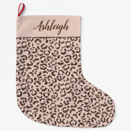 Blush Peach Chocolate Brawn Leopard Glitzer Großer Weihnachtsstrumpf