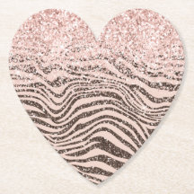 Blush Peach Chocolate Brown Zebra Print Glitzer