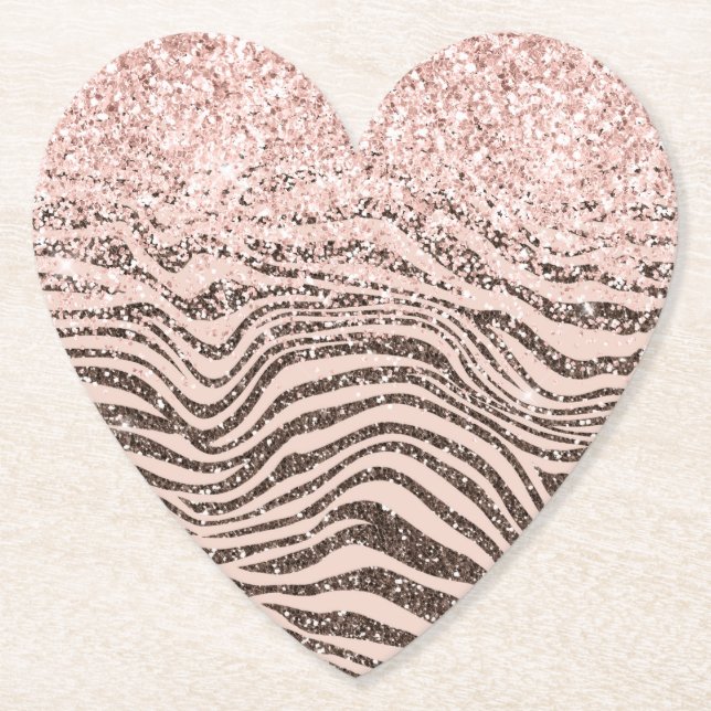 Blush Peach Chocolate Brown Zebra Print Glitzer Untersetzer (Vorderseite)