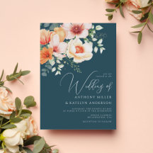 Blush Peach Coral Aquamarin Blue Floral Hochzeit