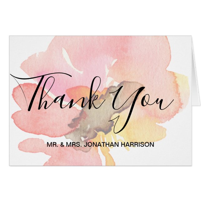 Blush Peach Coral Aquarell Floral Vielen Dank (Vorderseite (Horizontal))