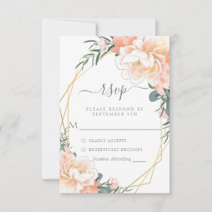 Blush Peach Cream Gold Mint Green Floral Wedding R RSVP Karte