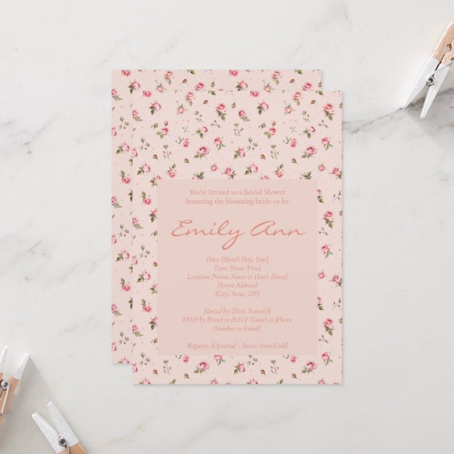 Blush & Peach Floral Bridal Dusche Einladung (Vorderseite/Rückseite Beispiel)