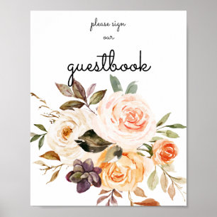 Blush & Peach Floral Gästebuch Zeichenposter