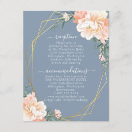 Blush Peach Floral Gold Dusty Blue Wedding Details Begleitkarte