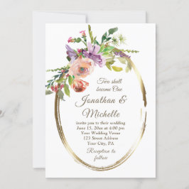 Blush Peach Floral Gold Rahmen Christliche Hochzei Einladung