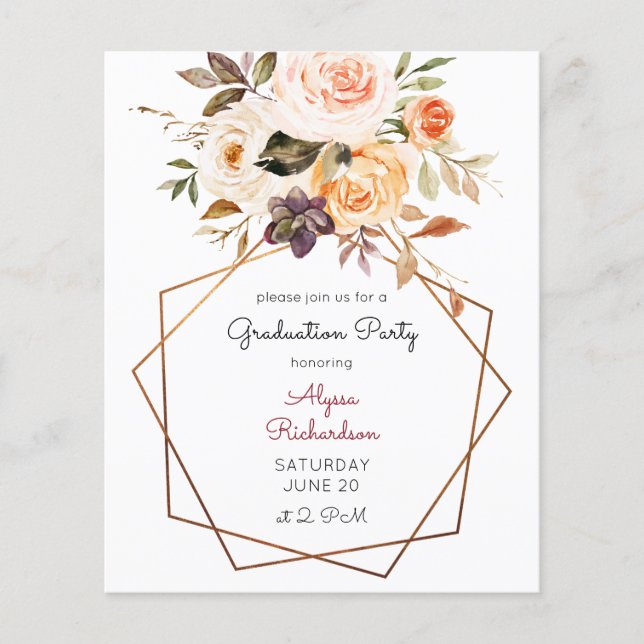 Blush & Peach Floral Graduation Party Flyer (Vorne)