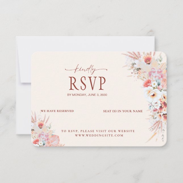 Blush Peach Floral QR Code UAWG Wedding RSVP Karte (Vorderseite)