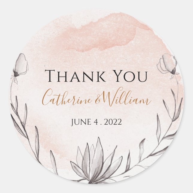 Blush Peach Floral Wedding Vielen Dank Runder Aufkleber (Vorderseite)