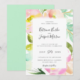 Blush Peach Mint Botanische Blumenhochzeit Einladung