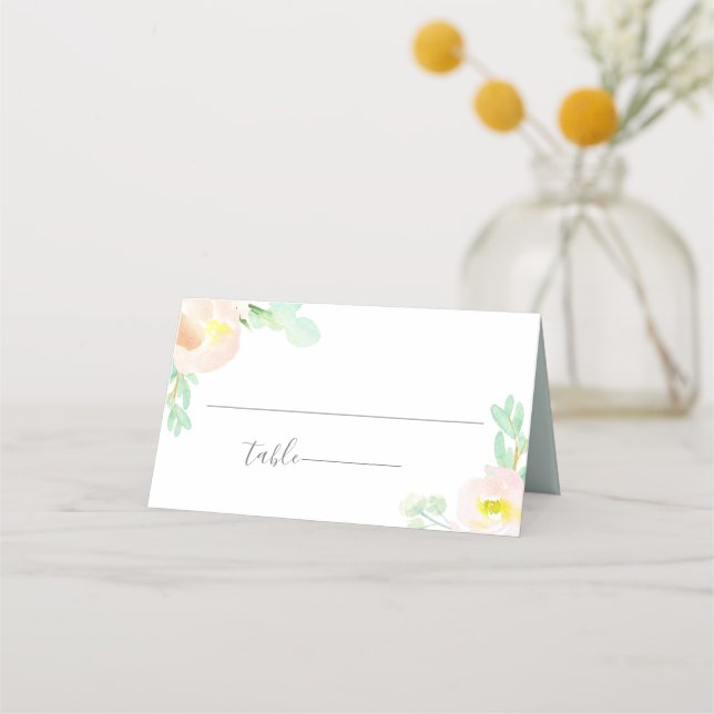 Blush Peach Mint Botanische Hochzeit Platzkarte (Vorderseite)