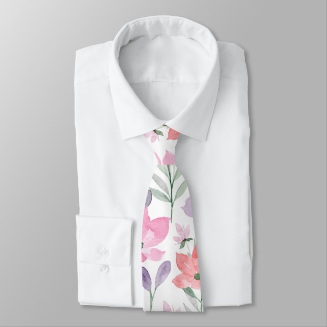 Blush Peach Moderne trendige florale Muster Hochze Krawatte (Gebunden)