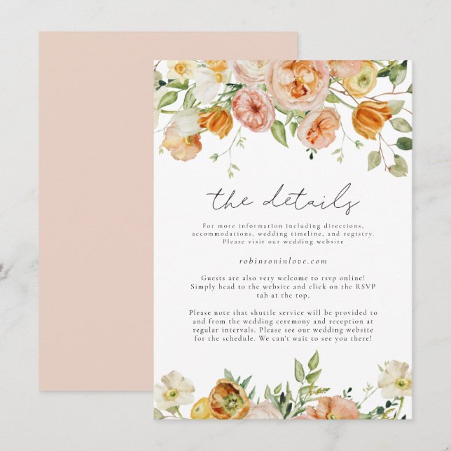 Blush & Peach Pastel Frühlingsfloralhochzeiten Det Einladung (Vorne/Hinten)