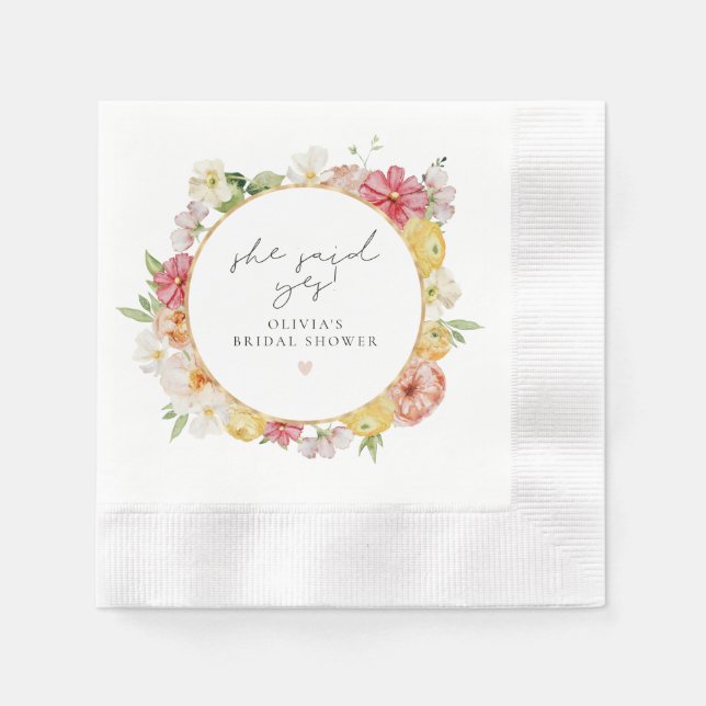 Blush & Peach Pastor Bloral Spring Brautparty Serviette (Vorderseite)