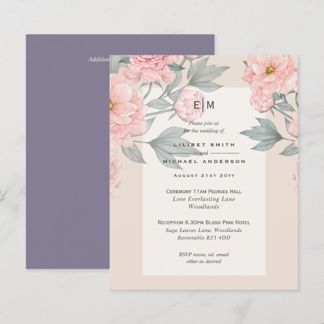 Blush Peach PEONIES Lilac Wedite BUDGET (Vorne/Hinten)