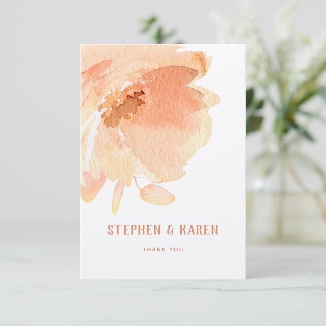 Blush Peach Peony Elégant Carte de remerciements d (Debout devant)