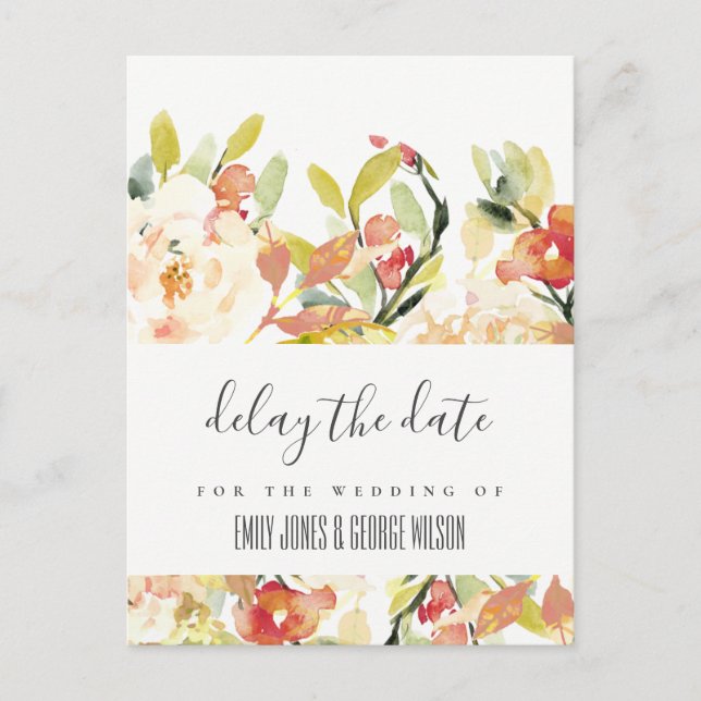 BLUSH PEACH PINK FLORAL WEDDING VERZÖGERN DAS DATU ANKÜNDIGUNGSPOSTKARTE (Vorderseite)