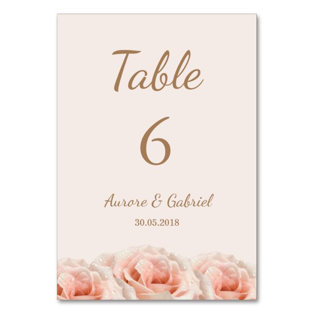 Blush Peach Rose blumenreiche Hochzeitsstimmung Ti Tischnummer (Vorderseite)