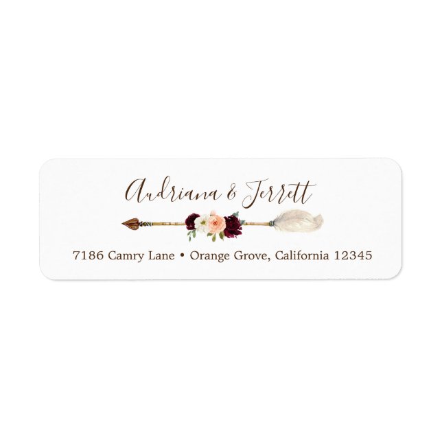 Blush & Peach Rose Boho Arrow Rücksendeadresse (Vorne)