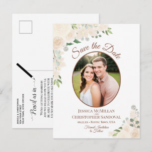 Blush Peach Rose Oval Foto Hochzeit Speichern Sie  Ankündigungspostkarte