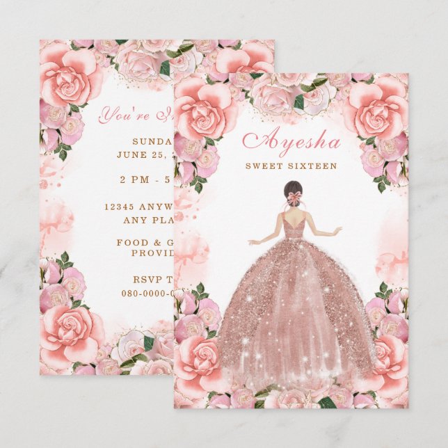 Blush Peach Sweet sixteen Carte d'invitation d'ann (Devant / Derrière)