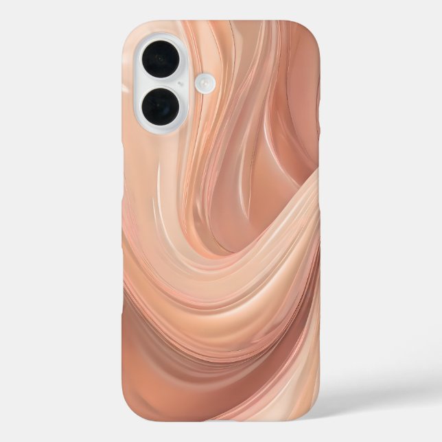 Blush Peach Swirl – Elegant Fluid Marble Pattern iPhone 16 Hülle (Rückseite)