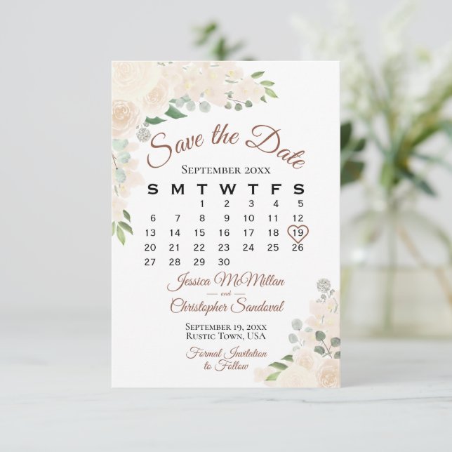 Blush Peach Wassercolor Blumenkalender Save The Date (Stehend Vorderseite)