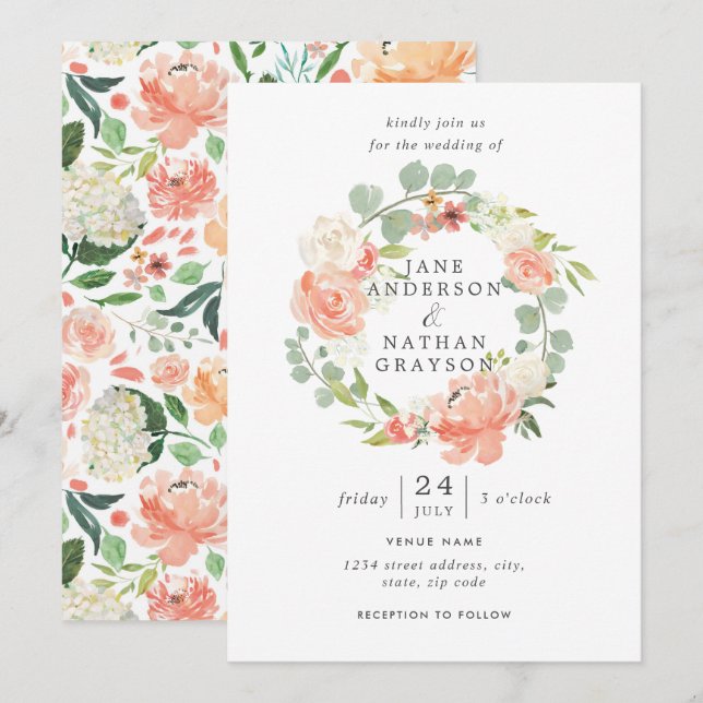 Blush Peach Watercolor Blumenzeremonie Einladung (Vorne/Hinten)