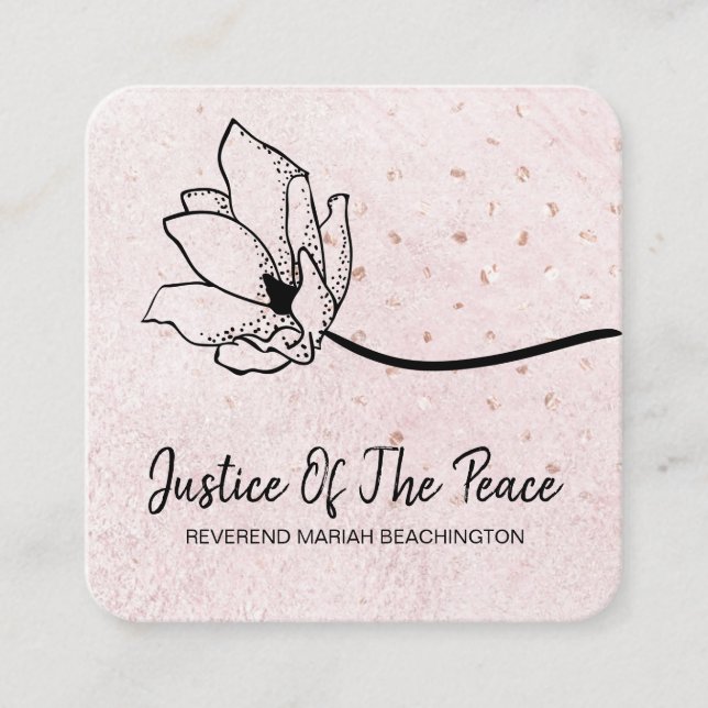 *~* Blush Pearl Glitzer Peach Pink Line Art Blume Quadratische Visitenkarte (Vorderseite)