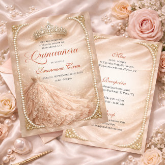 Blush & Pearl Royal Tiara Spanische Quinceanera Einladung