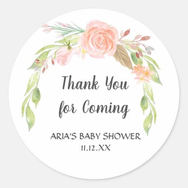 Blush Peonies Baby Dusche Gefallen Sticker (Vorderseite)