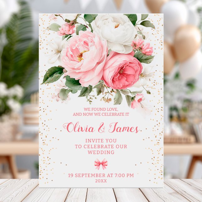 Blush Peonies und Gold Konfetti Hochzeitskarte Einladung (Von Creator hochgeladen)